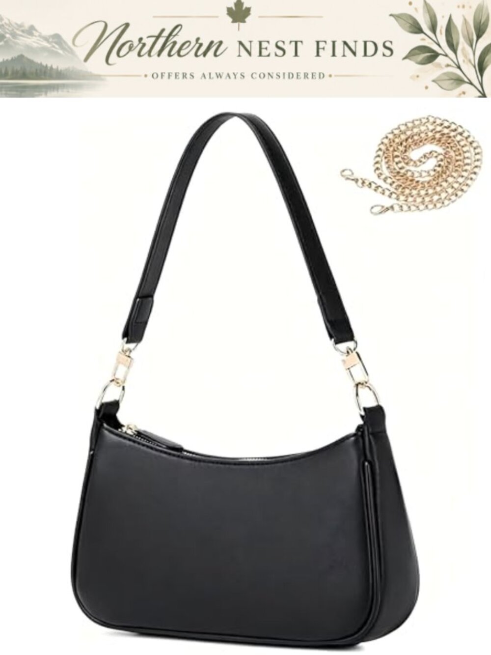 Y2K Mini Hobo Shoulder Bag Vegan Leather Convertible Detachable Chain Strap